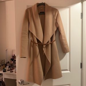 Massimo Dutti Camel Wool Coat With Brown Leather Belt Pea Trench